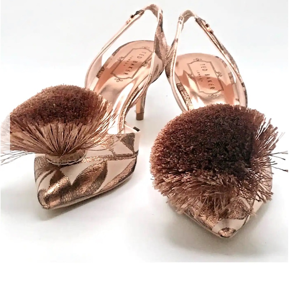 Ted Baker Mikali sling back Pom Pom heels, BRAND NEW